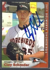 2011 MultiAd Sports Delmarva Shorebirds Clay Schrader #22 IP auto signed card