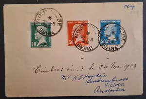 RARE 1923 France FDC ties 3 Pasteur stamps canc Montrouge to Australia - Bild 1 von 2