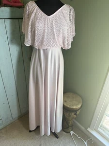 Vintage 70's Dress Women’s Pink Party Dress Crochet Flutter Sleeves Waist 26 - Picture 1 of 6