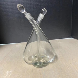 VIntage Clear Glass Oil Vineter Hugging Cruets With Stoppers • Pretty! - Picture 1 of 14