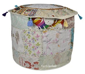 22" Vintage Indian Handmade Ottoman Cover Patchwork Footstool Decor Pouf Cover - Picture 1 of 4