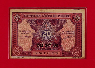 ERROR 20 Cts 1940 Gouvernement Generale De L'indochine Sign: Mayet & Cousin P-90 - Image 1 of 2