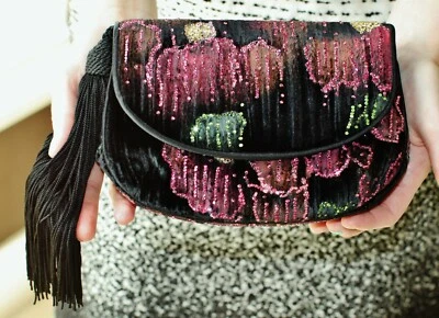 Judith Leiber Swarovski Crystal Minaudiere Clutch romantic flower velvet purse - Image 1 of 4