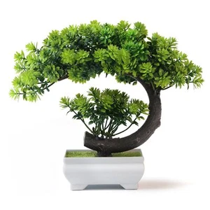 Small Fake Plants/Plastic Artificial Bonsai Tree for Bookshelf Bathroom Home ... - Picture 1 of 7
