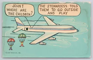 Divertida postal de cómic de colección paracaidismo de avión a reacción para niños - Imagen 1 de 2
