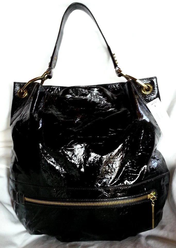 Bolso de hombro hobo de charol de cocodrilo orYANY Lucy en negro-nuevo con etiquetas-precio de venta sugerido por el fabricante: $375,00 Foto 1 de 4