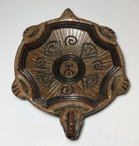 Vintage Hand Carved Clay Ceramic Turtle Shaped Bowl Tribal Design Made in Brazil - Picture 1 of 14