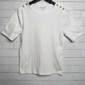 J.CREW NWD Women's White Perfect-Fit Elbow-Sleeve Buttons T-Shirt MEDIUM BR888 - Picture 1 of 5