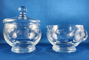 Vintage Princess House Milchkännchen & Zuckerdose mit Deckel Heritage geätzter Kristall - Bild 1 von 7