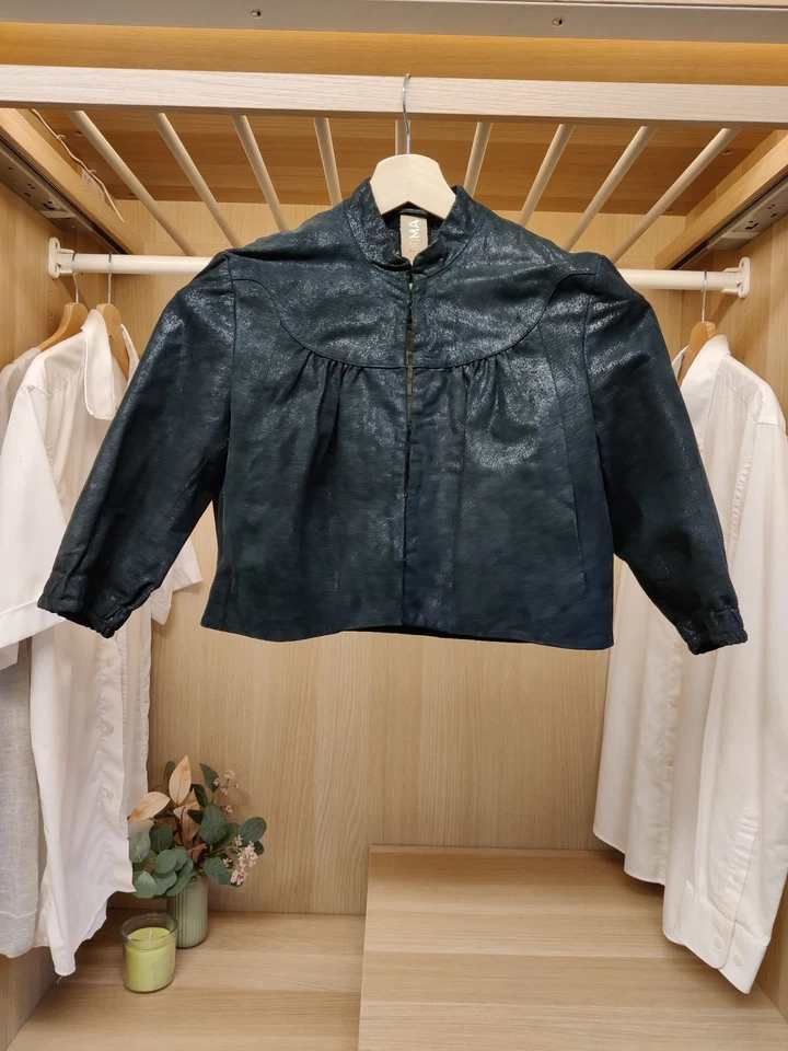 DOMA MEDIUM BLACK COAT JACKET LEATHER SHIMMER CROP VINTAGE LINED BOLERO WOMENS - Image 1 of 4