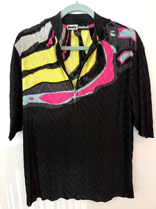 Jamie Sadock XL Golf Shirt Zip Collar Abstract Print Sandwashed Textured Black - Picture 1 of 10