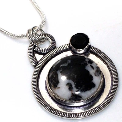 Berloque redondo branco búfalo turquesa preto ônix colar de pedra preciosa 19" JW - Imagem 1 de 3