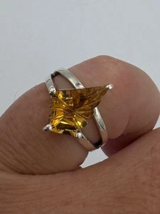 925 Silver Ring Women's Cocktail Ring Fancy Cut Handmade Citrine Sz 6.75 - Picture 1 of 6