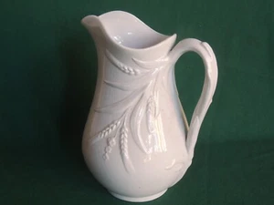 Sehr guter antiker John Alcock 11 Zoll weißer Eisenstein 1850er Krug Vergissmeinnicht Weizen - Bild 1 von 13