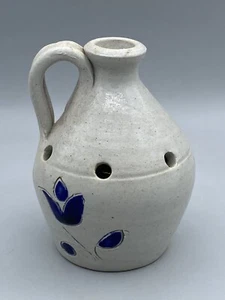 Williamsburg Pottery Flower Frog Salt Glaze Blue Leaves Small Jug - Picture 1 of 7