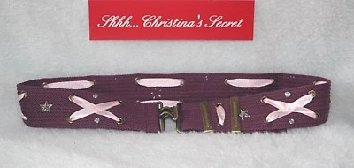 Military BELT Cotton Lace Stars & Rhinestones Purple Brass Buckle Hook S/M *VG+ - Image 1 of 2