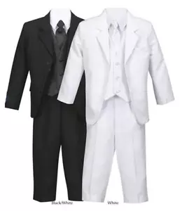 Little Boy's Formal Party Suit Set Dress Shirt Pants Vest Tie Black, White 6202 - Picture 1 of 1