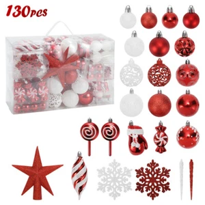 130x Weihnachtskugeln Set Baum Christmas Christbaumkugeln Deko-Kugeln weiß - Bild 1 von 8