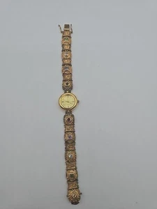 Women gold wash Sterling Silver 925 Bracelet Watch Quartz Japan with gem stones - Picture 1 of 11