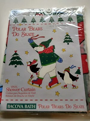 Bacova Baño Osos Polares Hacer Patín Vinilo Cortina de Ducha Navidad 70" x 72" Nuevo en Paquete Foto 1 de 4