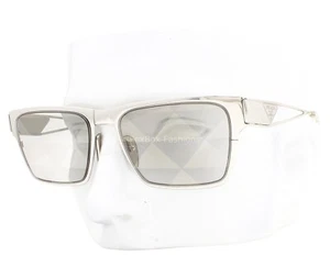 Prada SPR 71Z 1BC-08V Sunglasses Shiny Silver Metal Tampo Triangle Mirror w/case - Picture 1 of 10