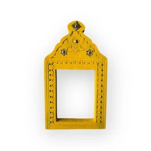 Wooden Antique Look Hand Carved Brass Fitted Wall Hanging Hand Painted Mirror - Picture 1 of 1