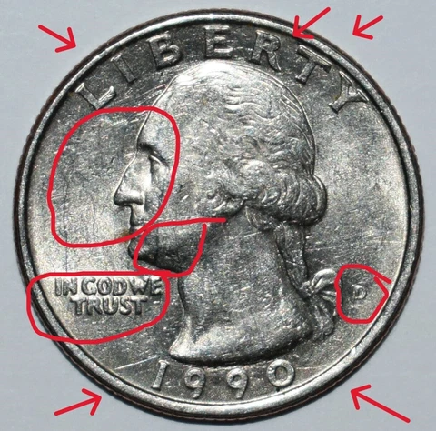 1990 D Washington Quarter Error Double-Die Mint Mark, DD Wing Die Clash Cover
