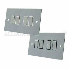 Interruptor de luz plano de 4 velocidades cromado satinado mate cepillado - 10 amperios cuádruple 4G 2 vías - Imagen 1 de 5