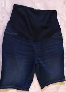 Isabel Maturnity Blue Jean Shorts Crossover Panel Size 8 With 9” Inseam Dark - Picture 1 of 5