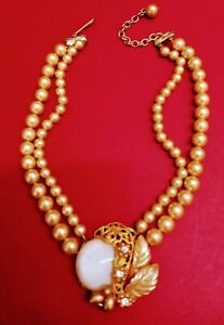 MIRIAM HASKELL Pearl & Crystal Necklace C1940's 🌹
