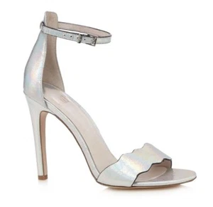 Faith Leah Womens UK 7 EU 40 Silver High Heel Scalloped Ankle Strap Sandals - Picture 1 of 4