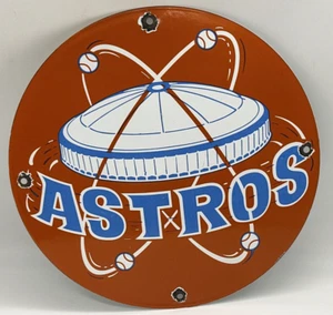 INSEGNA VINTAGE ASTROS PORCELLANA HOUSTON TEXAS MAJOR LEAGUE CAMPO DA BASEBALL STADIO - Foto 1 di 7