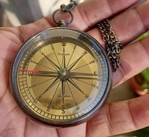 Vintage Antique Brass Nautical Compass & Chain with Free Box-Locket Gem Compass - Picture 1 of 2