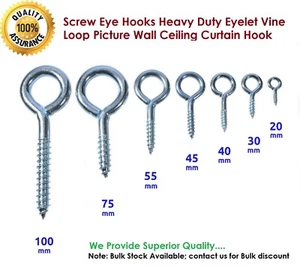 SCREW EYE HOOKS Heavy Duty Eyelet Vine Loop Picture Wall Ceiling Curtain Hook - Picture 1 of 7