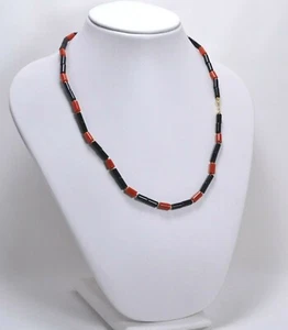 COLLANA IN ORO GIALLO 18 KT E CANNETTE IN ONICE E CORALLO PRIMA SCELTA OGLN 0213 - Bild 1 von 3