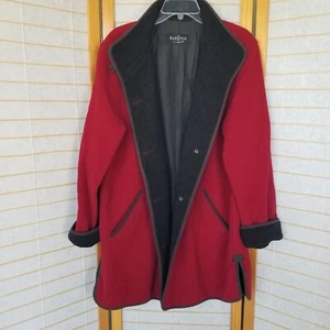 Women's Baronia von Gollas Wool Alpaca Red Coat Mid-Length Button Front Size XL - Picture 1 of 13