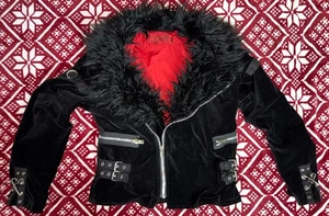 Tripp NYC Daang Goodman Black Faux Fur Moto Jacket Punk Goth Buckle Zip L - Bild 1 von 17