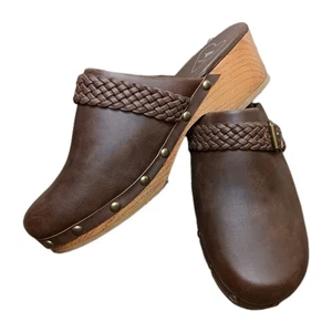 Rocket Dog Clogs Chunky Studded Braided Buckle Slip On Brown Gold Y2K Sz 8 - Picture 1 of 12
