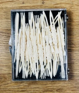 Cocktail Forks Plastic Ivory Hors D'Oeuvres Picks Vintage Midcentury 35 Pc Lot - Picture 1 of 5