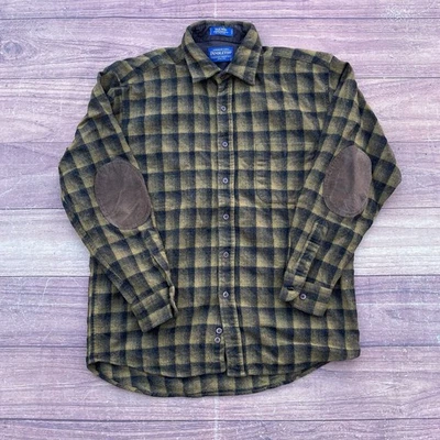 Camisa Pendleton Trail Para Hombres L Verde Amarillo Franela a Cuadros Codo Parche Lana Exterior Foto 1 de 4