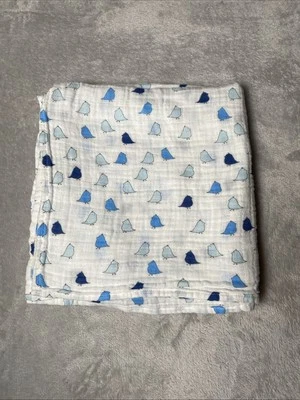 Manta de bebé Swaddle Designs azul pájaros blanco algodón muselina suave Lovey 42"x42" Foto 1 de 4
