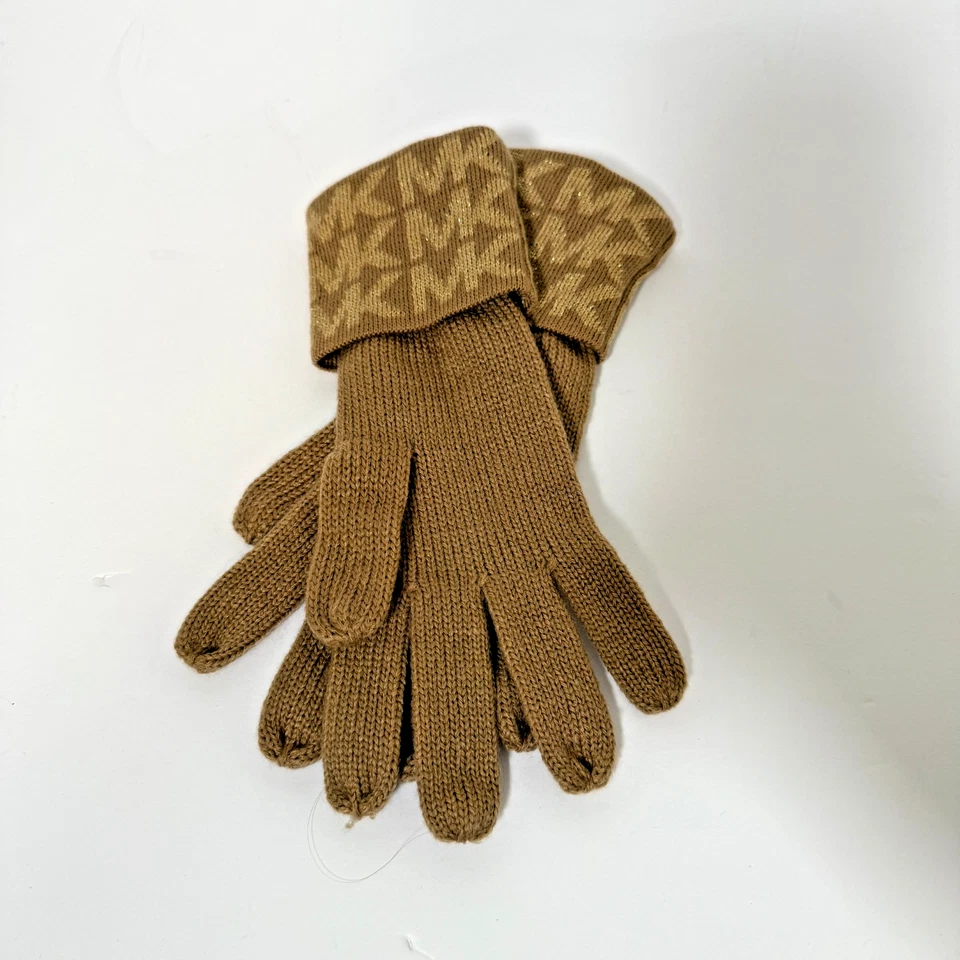 Michael Kors Knit Gloves Womens Logo Cuffed Knit Gloves One Size Beige - Image 1 of 4