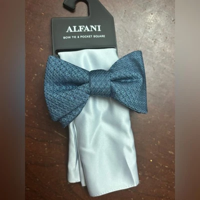 Men’s alfani blue and gray bow tie BNWT retails $55 prom funeral party luxury - Image 1 of 2