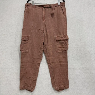 Pantalones de chándal informales Nicole Miller para mujer XL rosa lino Lyocell cargo con cinturón Foto 1 de 4