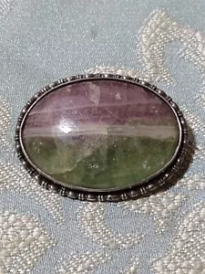 belle broche ancienne en fluorite montée sur argent 3.5 x 2.5 cm - Imagen 1 de 5