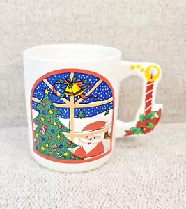 Vintage Christmas Mug Santa Tree Candle Design On Handle Winter Scene Cocoa Tea - Picture 1 of 9