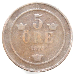 Sweden 5 Ore 1874 Bronze Coin - Picture 1 of 2