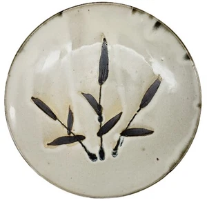 Stoneware Art Pottery Footed Plate Sallow Bowl Dripped Glaze Bamboo Leaves 10.2" - Picture 1 of 12