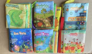 Lot Of 6-Soft Cloth Books for Infant Toddler Kids Crinkle Sound-4”x4” - Picture 1 of 11