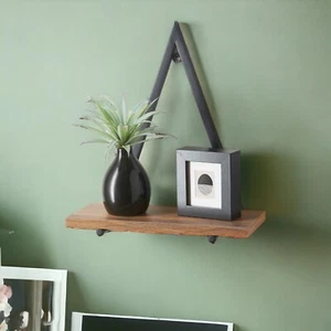 Triangle Black Shelf Metal Frame With Wooden Shelf Floating Wall Home Decor - Picture 1 of 7